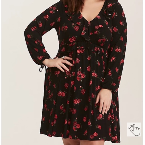TORRID BLACK FLORAL JERSEY KNIT SKATER DRESS - Picture 3 of 14